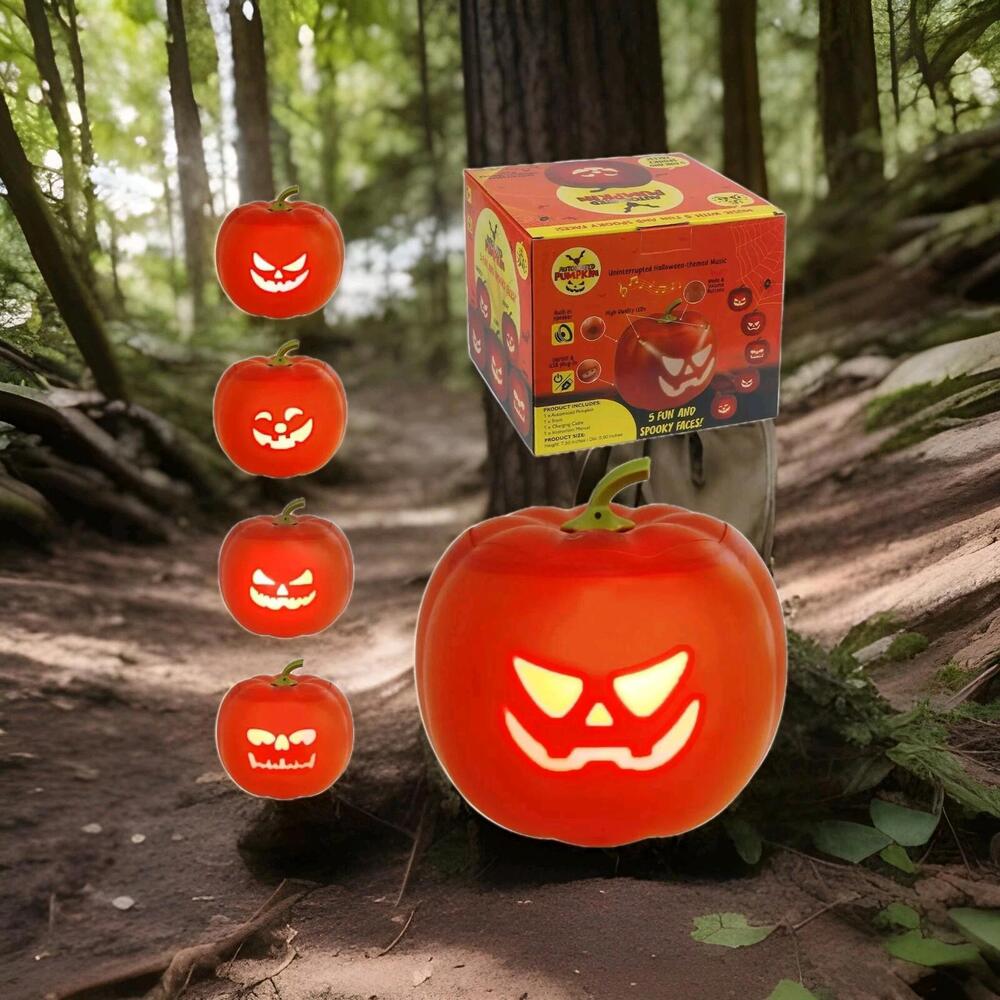 New Animated‎ Pumpkin with 5 Different Spooky Faces, Built-in Speakers, LEDs